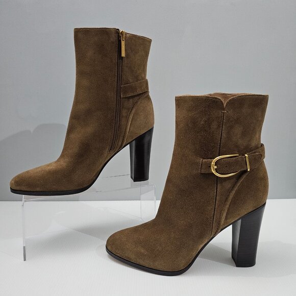 NEW Veronica Beard Viv Ankle Boot Womens 10 Brown Suede High Heeled Buckle Fall - Picture 2 of 15